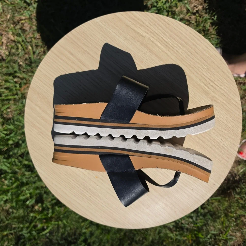 Reef Cushion Vista Hi Black Platform Sandals Cork Footbed Thong Slides Size 8